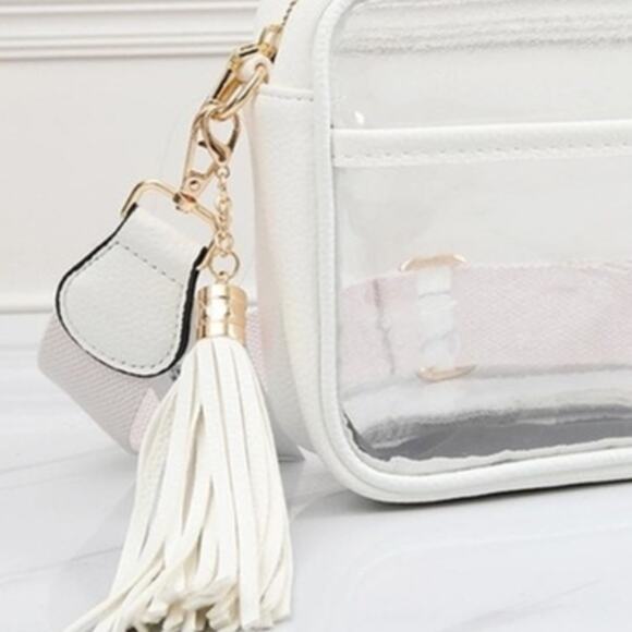 Game Day Stadium Rectangle Tassel Clear Crossbody Bag White - Picture 2 of 2